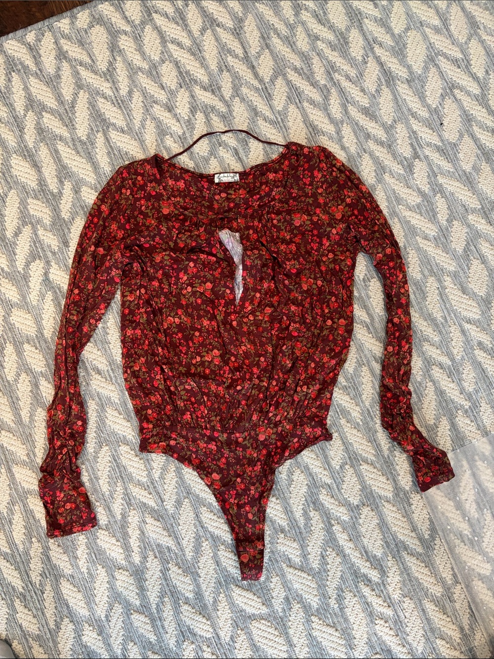 Free People Red Floral Bodysuit